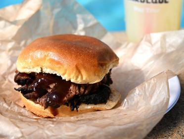 brisket sandwich and a lemonade
